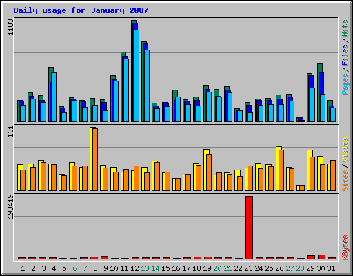 Daily usage for January 2007